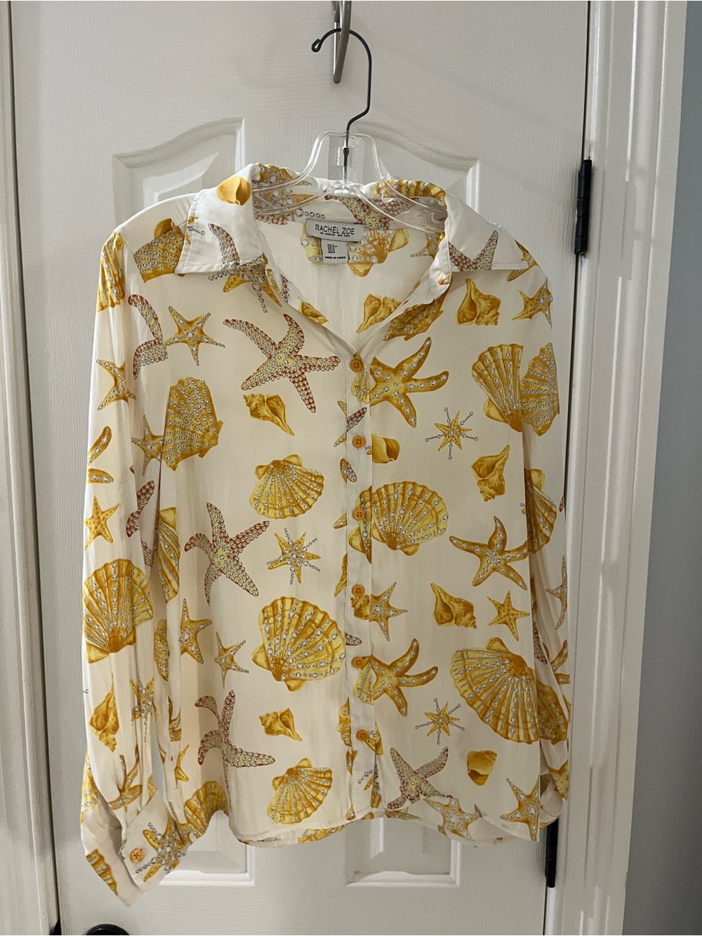 Rachel Zoe Cream Shirt with Gold Seashell & Starfish Print